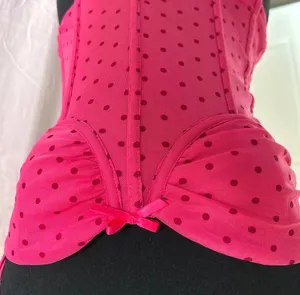 Pink polka dot corset top with bow detail thumbnail 4