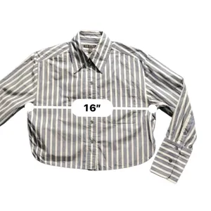 Banana Republic Blue White Striped Cropped Button-Up Shirt XS Cotton Long Sleeve thumbnail 4