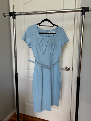 Amazon Light Blue Pleated Scoop Neck Midi Dress thumbnail 4