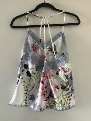 White Pink Floral Satin Lace Cami Top Small Romantic Cottagecore Sleepwear thumbnail 4