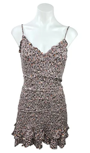 Olivaceous Multicolor Smocked V Neck Sleeveless Ruffle Bodycon Mini Dress Size M thumbnail 1