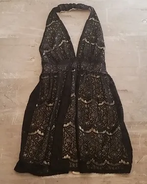 💕AUDREY 3+1💕 Black Lace Halter Dress - Boho Medium M thumbnail 1