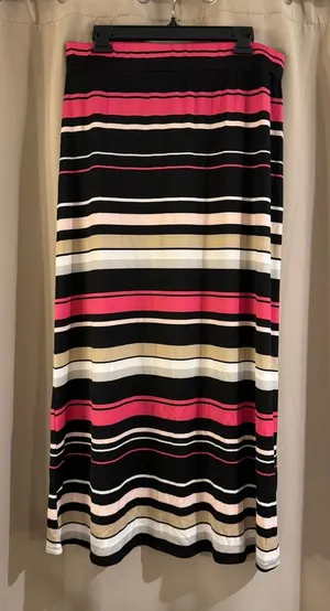 Women's Linda Matthew’s Striped Maxi Skirt - Black, Pink & Cream thumbnail 1