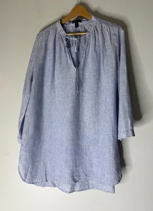 J Crew Linen Doris Tunic‎ Top Mini Dress Blue Size Small thumbnail 1