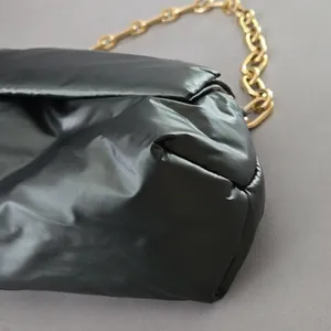 Anthropologie Metallic Puff Shoulder Bag In Green With a Gold Chain thumbnail 4