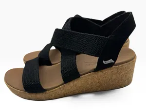 Skechers Black Arch Fit Strappy Wedge Sandals Womens Size 8.5 Cork Wedge thumbnail 1
