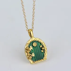 Gold Hobbit Hole, Lord of The Rings Pendant Locket Necklace - Green Door thumbnail 8