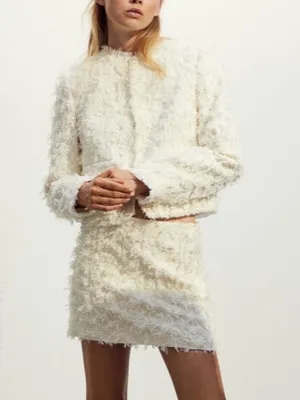 H&M Womens Texture Weave Jacket Boxy Fit Off White Cream Small thumbnail 6