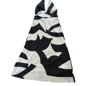 Bardot Black White Abstract Halter Maxi Dress Plunging V-Neck Open Back‎ Size 12 thumbnail 11