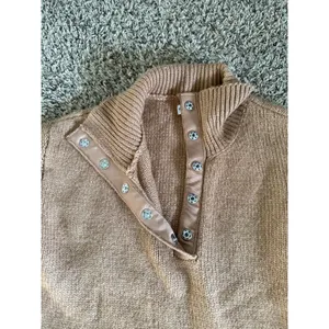 Sonoma Women's Tan Quarter Snap‎ Cropped Knit Sweater Size Small thumbnail 4