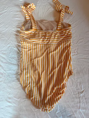 Albion Fit Yellow White Stripe Tie Shoulder One Piece Swimsuit Size Small thumbnail 2
