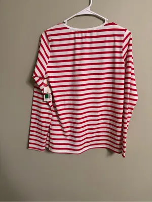 Spanx L/S Stripe Sun Shirt UPF 50 Stretch Size Large Red White Stripes New Waldo thumbnail 2