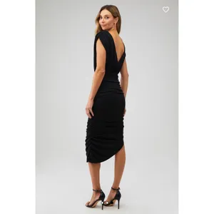 New! Line & Dot Desiree Ruched Midi Dress Black Sz XS $128‎ thumbnail 3