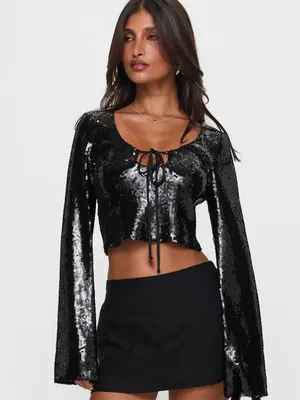 Princess Polly new black sequin top thumbnail 2