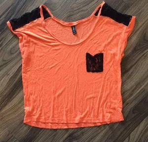 Orange and Black Lace Crop Top Size M thumbnail 1