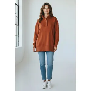 Time and Tru Womens Sweatshirt Size M Auburn Sun Washed Mock Neck Button Placket thumbnail 7