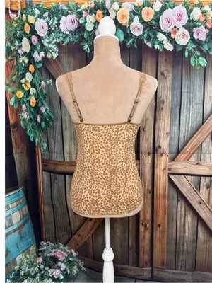 Vanity Fair Y2K Leopard Print Lace Trim Stretch Cami Tank Top Size Small 36 Tan thumbnail 4