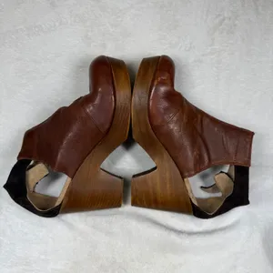 Free People Brown Leather Wooden Platform Clog Booties‎ Made in Spain 40 1012 thumbnail 10