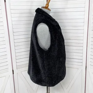 Betsey Johnson Faux‎ Fur Vest Black Metallic Silver Shimmer Large thumbnail 3