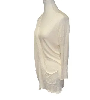 Ivory 100% linen open front lightweight longline semi sheer duster cardigan thumbnail 3