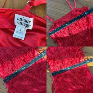 Unique Vintage Red Fringe Flapper Dress S Cocktail Party Retro Homecoming Y2K thumbnail 3