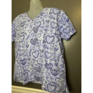 I Love Scrubs Shirt Womens Large Blue Heart V Neck Scrub Tunic Top Medical thumbnail 3
