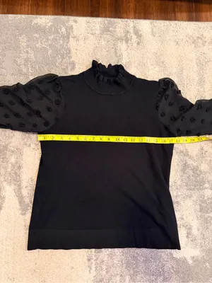 Adrianna Papell Black Ruffle Neck Puff-Sleeve Sweater Top thumbnail 5