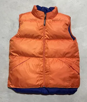 L.L.Bean Vest Women's Medium Orange Navy Reversible Down Puffer Full Zip Outdoor thumbnail 1
