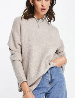 Bershka Oversized Chunky Beige Crewneck‎ Tunic Sweater Small thumbnail 1