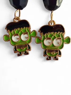 Handmade Frankenstein Monster Enamel Earrings 💚 thumbnail 2