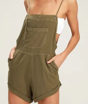 Billabong Wild Pursuit Adjustable Tie Front Straps Short Dungarees Romper M thumbnail 1