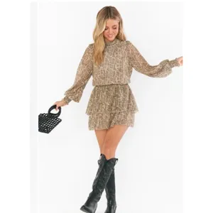 SHOW ME YOUR MUMU Russo Python Gold Shimmer Tiered Ruffle Mini Dress Sz S thumbnail 2