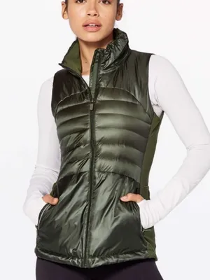 Lululemon Down For A Run II Olive Green Quilted Puffer Vest hiking run fall 12 thumbnail 1