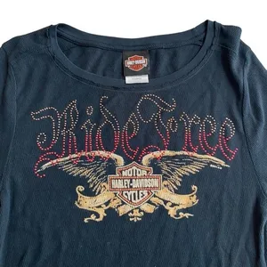 Harley Davidson Y2K studded henley long‎ sleeve Silver Eagle dealership size XL thumbnail 1