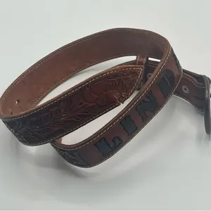 Linda Etched Western Belt Personalized Rawhide Leather Belt Brown thumbnail 2