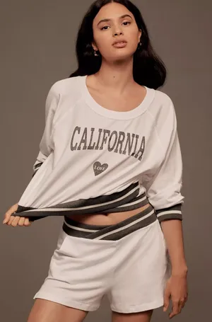 Sundry Anthropologie California Love Heart Graphic Sweatshirt White Grey Striped thumbnail 1
