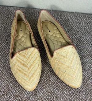 Birdies Womens Chevron Woven Slip-On Loafers in Natural Tan Sz 8.5 Casual Comfy thumbnail 1