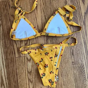 Yellow floral cheeky bikini Red thumbnail 3