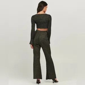 Charlie Holiday Kiara Black Lurex Rib Knit Sweater Long Sleeve Crop Top thumbnail 4