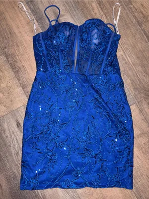 Source Unknown Royal Blue Embellished Lace Mini Dress thumbnail 1