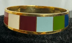 COACH Y2K Legacy Stripe Bangle 1/2" Wide Bracelet Gold Tone Multicolor 7.5" thumbnail 1