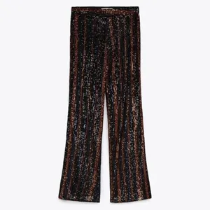 Zara | Sparkle Sequins Flare Wide Leg Pants Striped‎ Black Red - 3440/251/800 thumbnail 4