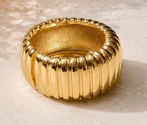 7 Gold plated steel Ribbed Dome statement Ring chunky cute preppy gift open end thumbnail 1