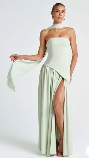 Green Asymmetrical Waist with Neck Scarf thumbnail 1