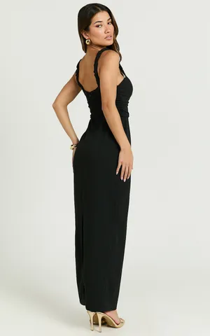 New Showpo Tahlia Midi Dress Sweetheart Ruched Dress In Black MSRP $109 thumbnail 3