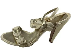 Bcbg maxazria White Gold braided peep toe heels thumbnail 1
