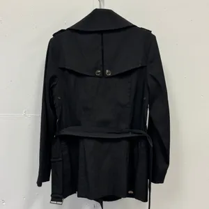 Calvin Klein Black Double Breasted Belted‎ Trench Coat Jacket XS Epaulettes thumbnail 3
