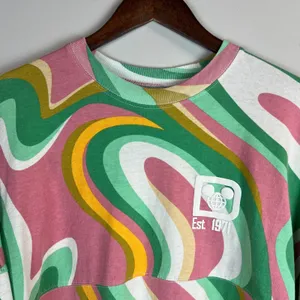 Walt Disney World Spirit Jersey Womens Medium Pink Green 70s Swirl Long Sleeve M thumbnail 4