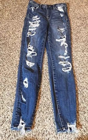 American Eagle Curvy High Rise Jegging Jeans 4‎ Dark Wash Distressed Next Level thumbnail 1