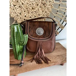 Blazin Roxx Ella concealed carry Messenger purse with holster Calf Hair thumbnail 3